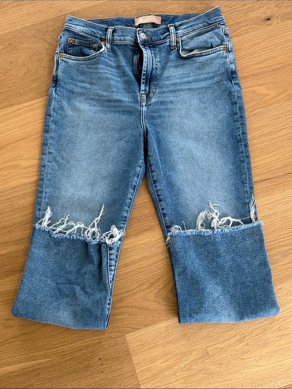 7 For All Mankind Light Blue Distressed Cropped Jeans
